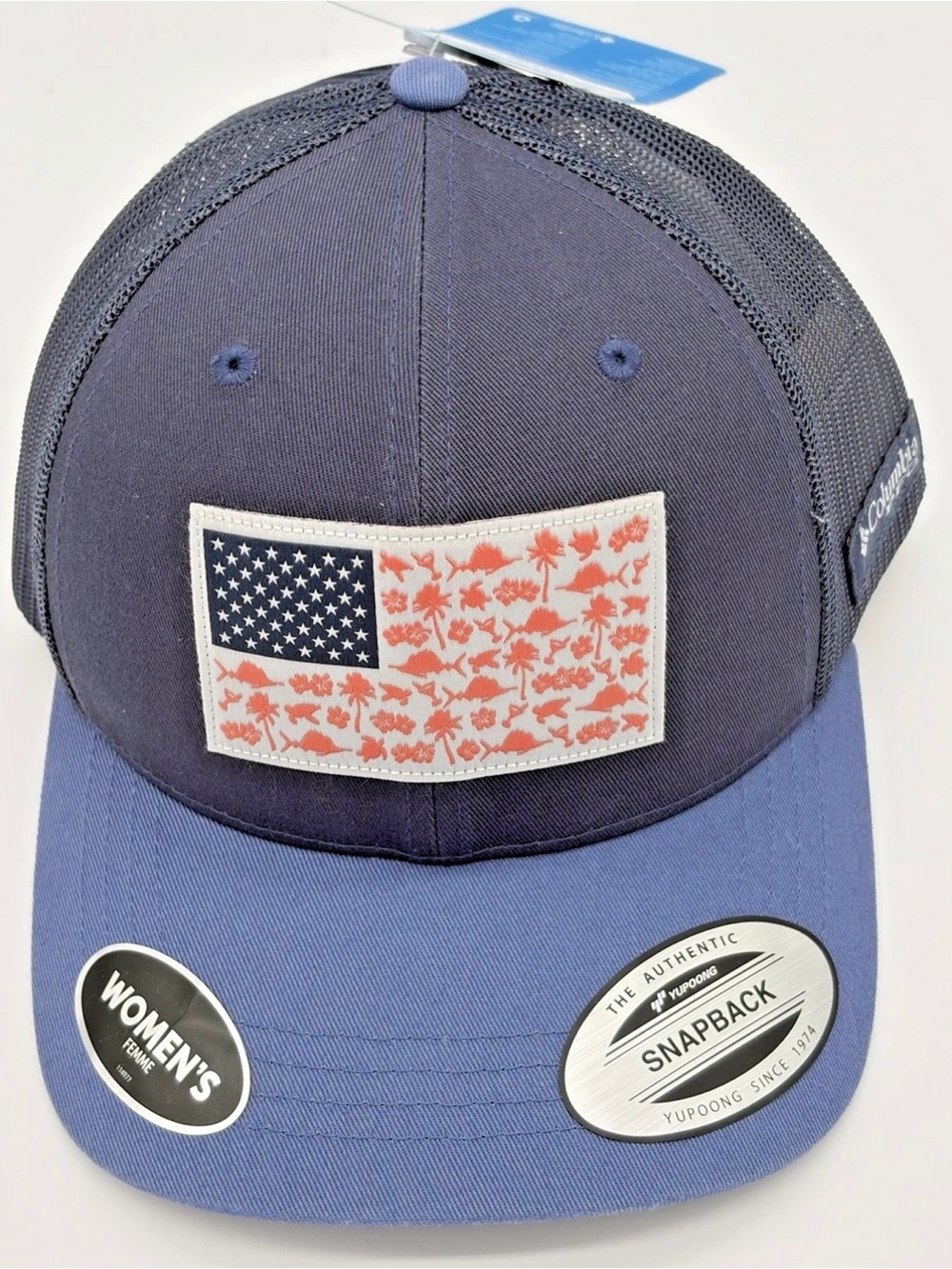 Columbia PFG Navy Mesh Snapback Hat with Badge Patch